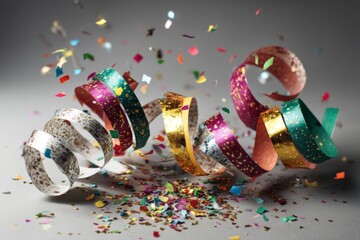 Aufkleber - Colorful confetti and ribbons swirl in celebration during a festive event at a party venue
