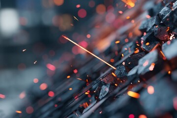 Aufkleber - Sparks fly as metal is shaped in an industrial workshop during the day with intense heat and focused craftsmanship
