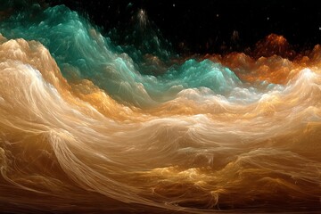Aufkleber - Colorful swirling clouds create a surreal landscape under a dark starry sky in an abstract representation of nature