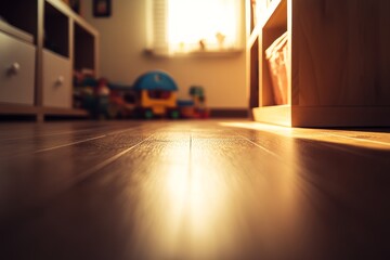 Poster - Soft morning light fills a child's room, casting gentle shadows across toys and furniture, fostering a comforting and peaceful environment for children