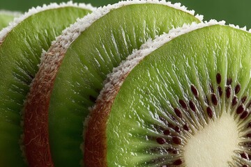 Poster - Freshly sliced kiwi fruit showcasing vibrant green color and texture for a healthy snack or recipe