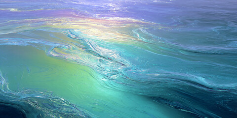 Poster - abstract image of turquoise and teal flowing paint, creating a water-like texture. represents sereni