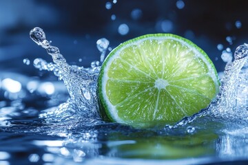 Aufkleber - Lime slice creates splashes in clear water during bright daylight hours