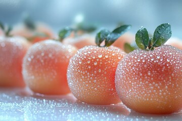 Aufkleber - Freshly washed oranges glistening with water droplets in a close-up display on a reflective surface