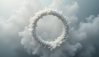 Poster - Ethereal whirl of clouds and white structure digital art abstract environment surreal viewpoint conceptual imagery for creative inspiration