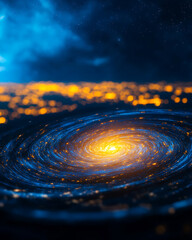 Poster - Galactic spiral formation outer space digital art cosmic environment aerial view science concept