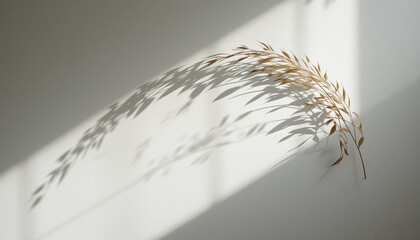 Poster - Captivating shadow play of dried grass on minimalist wall in bright room nature still life artistic home decor tranquil environment