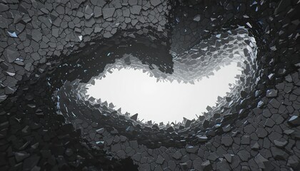Poster - Dynamic abstract sculpture in dark cavernous space 3d art creation modern design enigmatic atmosphere top-down perspective