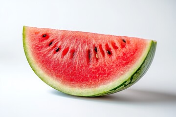 Poster - Juicy watermelon slice displayed on a light background, showcasing vibrant red flesh and green rind