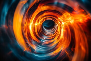 Poster - Vivid swirling patterns of orange and blue light depict a dynamic energy vortex