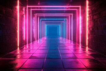 Poster - Futuristic hallway with glowing neon lights creates an immersive experience in a dark space