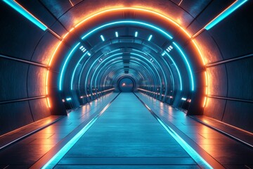Aufkleber - Vibrant neon lights illuminate a futuristic tunnel, creating an immersive experience for exploration and creativity