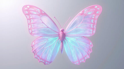 Poster - beautiful butterfly with translucent wings shades of pink and blue, showcasing delicate patterns and soft glow. This enchanting creature
