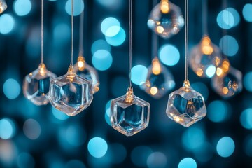 Aufkleber - Sparkling glass ornaments illuminate a beautiful blue backdrop during a festive celebration or decoration event