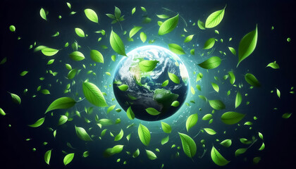 Wall Mural - Planet earth wrapped in green leaves. Concept of environment and climate change. World Earth Day
