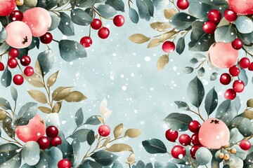 Aufkleber - Colorful floral arrangement featuring red berries and peach motifs suitable for seasonal decorations or background designs