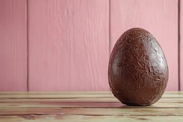 Aufkleber - Chocolate egg sits on a wooden surface against a pink backdrop, perfect for festive celebrations and sweet treats
