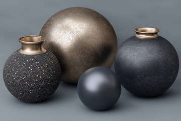 Poster - Decorative vases in various shapes and finishes displayed on a neutral background
