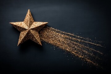Poster - Sparkling gold star with glitter trail on dark background for festive decorations