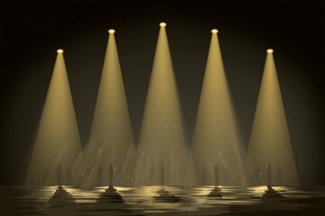 Leinwandbilder - Bright beams of light shine on water creating a mesmerizing reflection in a dark environment during an evening show