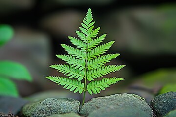 Poster - Green fern growing between rocks in a serene natural setting during daylight hours