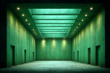 Poster - Unique empty space with green walls and ceiling lights creates a calm, modern atmosphere