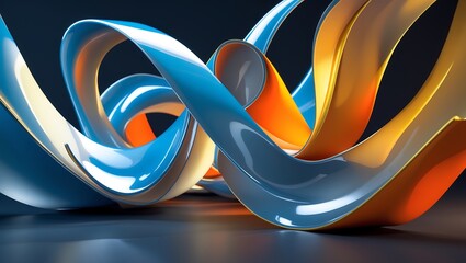 Fototapete - Abstract design with intertwined blue and orange ribbons