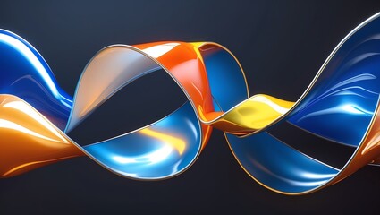Fototapete - Abstract design with intertwined blue and orange ribbons