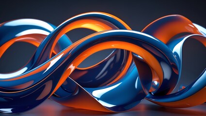 Fototapete - Abstract Design with Intertwined, Vibrant Blue and Orange Shapes