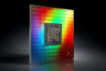 Poster - High-tech processor chip showcasing vibrant colors and intricate design with a sleek background