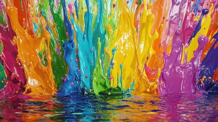 Poster - Vibrant paint splashes suspended in water, creating mesmerizing swirling patterns in a beautiful explosion of color, perfect for abstract and dynamic visuals.