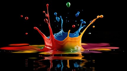 Poster - Vibrant paint splashes suspended in water, creating mesmerizing swirling patterns in a beautiful explosion of color, perfect for abstract and dynamic visuals.