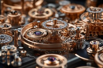 Poster - Intricate details of a luxury watch movement showcasing gears and jewels in a dynamic arrangement