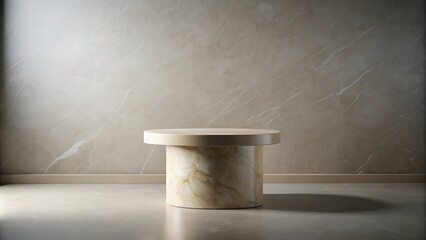 Poster - Elegant Round Pedestal on Beige Marble Wall Background Ideal for Product Display