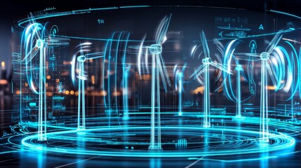 Aufkleber - futuristic hologram displays smart wind energy management in a high-tech control environment