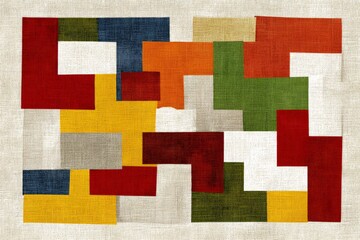 Aufkleber - Colorful abstract patchwork design featuring geometric shapes on a textured background