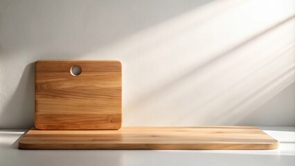 Leinwandbilder - Wooden cutting boards on a white surface with sunlight