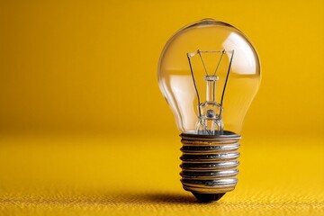 Aufkleber - Unique light bulb glowing on a yellow background, showcasing its intricate design and structure in bright lighting
