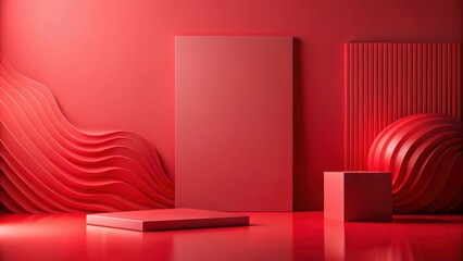 Fototapete - Abstract Red Geometric Composition with Platforms and Curves