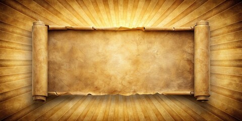 Aufkleber - Aged Parchment Scroll Unfurled Against a Radiating Wooden Background, Ideal for  Ancient or Historical Design Projects