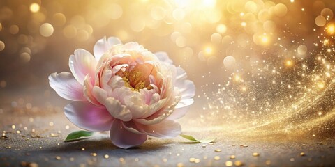 Poster - A Delicate Pink Peony Blossom Amidst a Sparkling Golden Dust