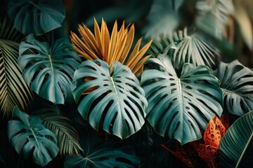  Lush tropical foliage showcasing diverse plant types in vibrant green and yellow hues in a natural setting