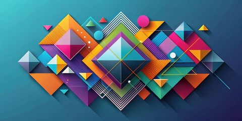 Leinwandbilder - Abstract Colorful Geometric Shapes Composition with Vivid Hues and Dynamic Layering