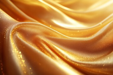 Poster - Golden satin fabric draped elegantly, capturing light and texture in a luxurious display