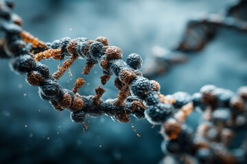 Aufkleber - Intricate view of a DNA structure showcasing molecular details in a dark, scientific atmosphere