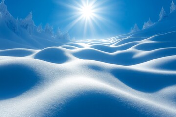 Poster - Majestic winter landscape with snow dunes illuminated by the bright sun in a clear blue sky