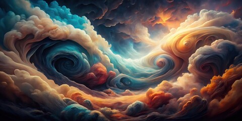 Poster - Abstract swirling cloudscape of vibrant hues and ethereal forms