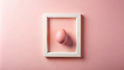 Leinwandbilder - A delicately painted pink egg rests inside a simple white frame against a soft pink backdrop