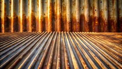 Poster - Rustic corrugated metal surface with aged texture and warm light