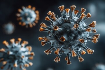 Aufkleber - Microscopic view of virus particles showcasing intricate structure and detail in a laboratory setting